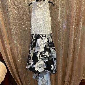 Speechless White Lace Bodice Black & White Floral Hi-Low Dress NWT